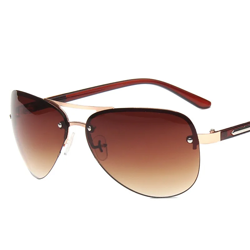 Rimless Pilot Sunglasses For Men Metal Frame Grey Lenses Stylish_voghion.com