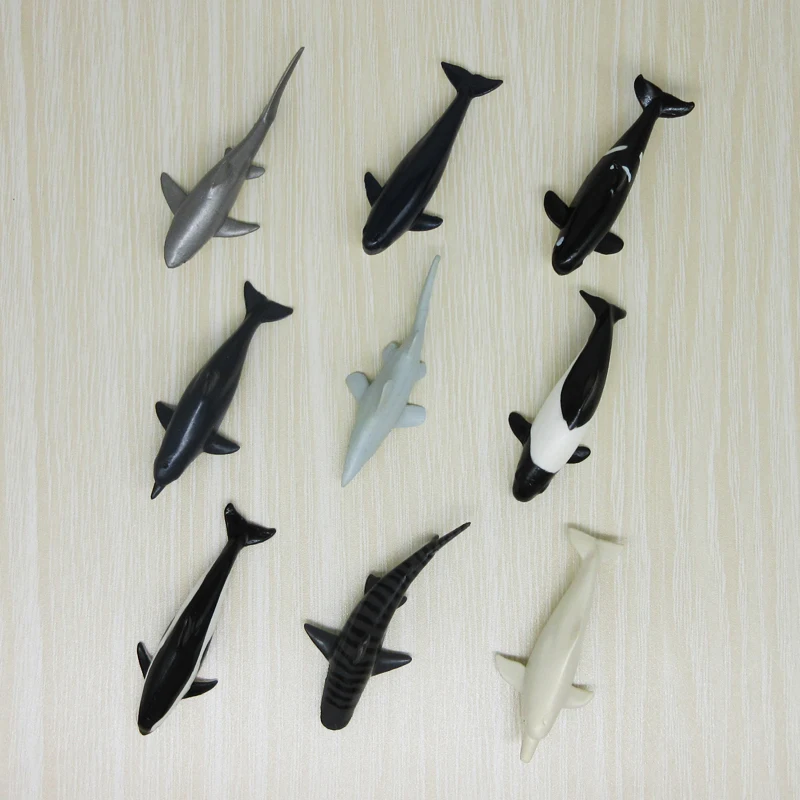 

9pcs/set Sea Animals Plastic Toy Figures Rare Sharks Whales Dolphins 7cm Small Sea Life Model Children Gifts Fishbowl Decoration