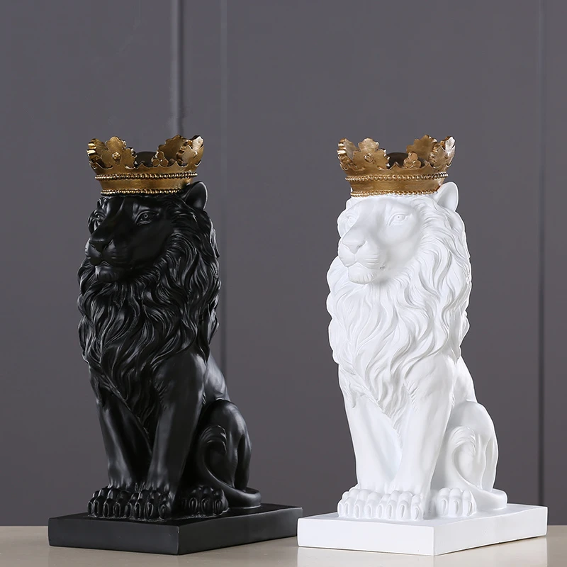 Новинка, креативная Современная Золотая Корона, статуя черного льва, статуэтка животного, скульптура для украшения дома, чердачные украшения, подарки 2