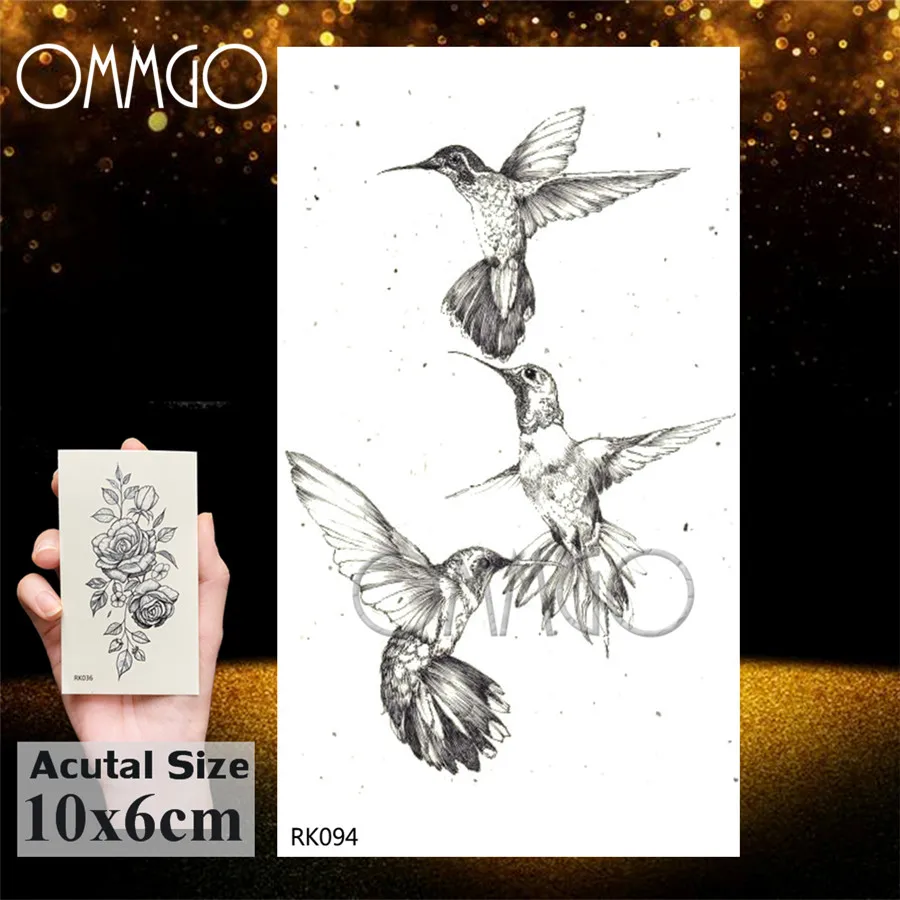 OMMGO Hummingbird, временные татуировки для женщин, стикер, поддельные татуировки на заказ, татуировки для боди-арта, на руку, на запястье, минималистичные, черные, водонепроницаемые - Цвет: ORK094