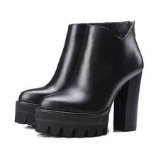 2017 genuine leather platform increased thick extreme high heel women ankle boots solid classic zip chelsea boot work brand shoe
