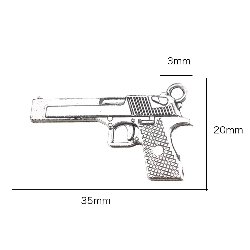 10 шт. подвески в виде пистолета, винтажные подвески из сплава в форме пистолета, браслет, ожерелье, Подвески для изготовления ювелирных изделий, аксессуары для Diy 35*20 мм