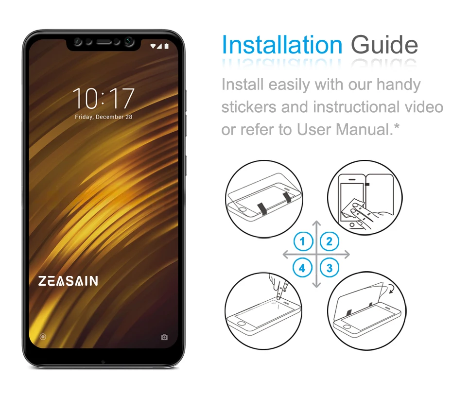 Original ZEASAIN 9H Tempered Glass for Xiaomi PocoPhone F1 Poco F1 Screen Protector 2.5D HD Clarity Toughened Safety Glass Film (2)