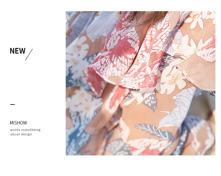 Mishow Женская шифоновая блузка с цветочным принтом на весну и лето с оборками и длинными рукавами MX18A4869