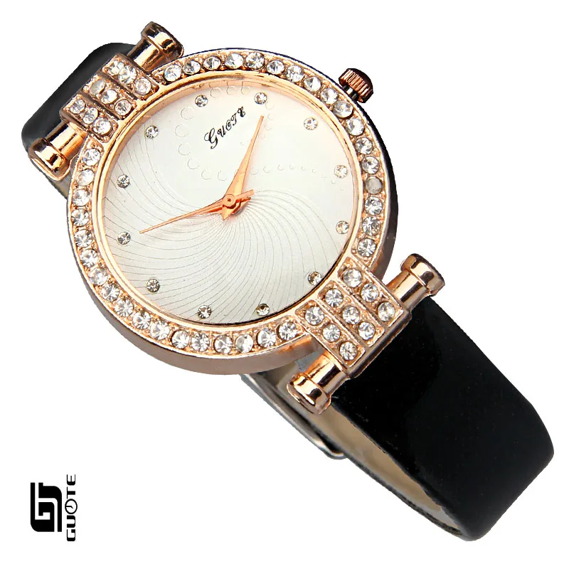 

GUOTE Fshion Brand Casual Quartz Female Watch Luxury Crystal Women Leather Watches 2016 New Arrival Gold Ladies Wristwatches