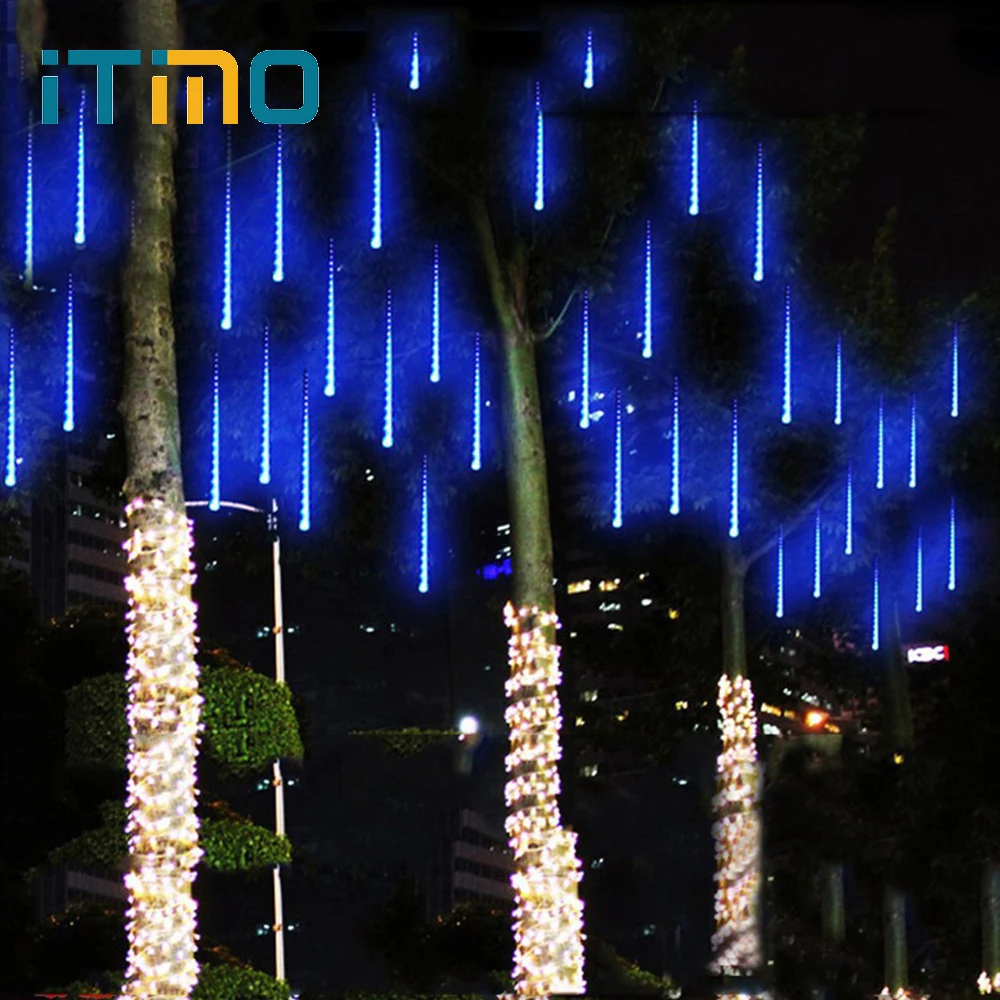 

ITimo Meteor Shower Rain Tubes Light EU Plug Outdoor Waterproof Tree Decor 8pcs/Set LED String Lamp Christmas Holiday Lighting