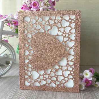 

20pcs/lot Chic Glitter Paper Wedding Card Heart Pattern Invitations Card Banquet Supplies Birthday Party Invitations