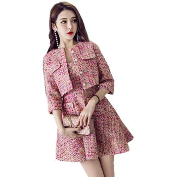 

Women's Spring and Autumn Women's Fashion Short Jacket and Dress OL Temperament Two-piece New Elegant Dress Set