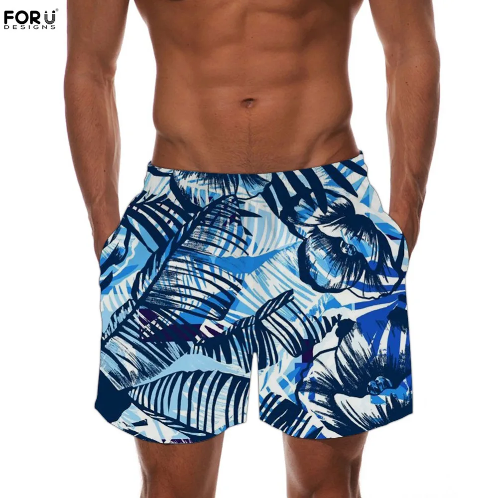 FORUDESIGNS/пляжный стиль печать листьев мужские повседневные быстросохнущие пляжные шорты с эластичной резинкой на талии дышащие пляжные шорты