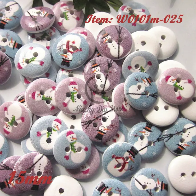 Christmas Buttons 250pcs Random Mixed snowman pattern wood buttons painting sewing buttons