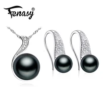 FENASY 925 Серебряные жемчужные комплекты украшений для женщин, натуральные серьги-гвоздики цепочка Кулон ожерелье Обручальное кольцо набор