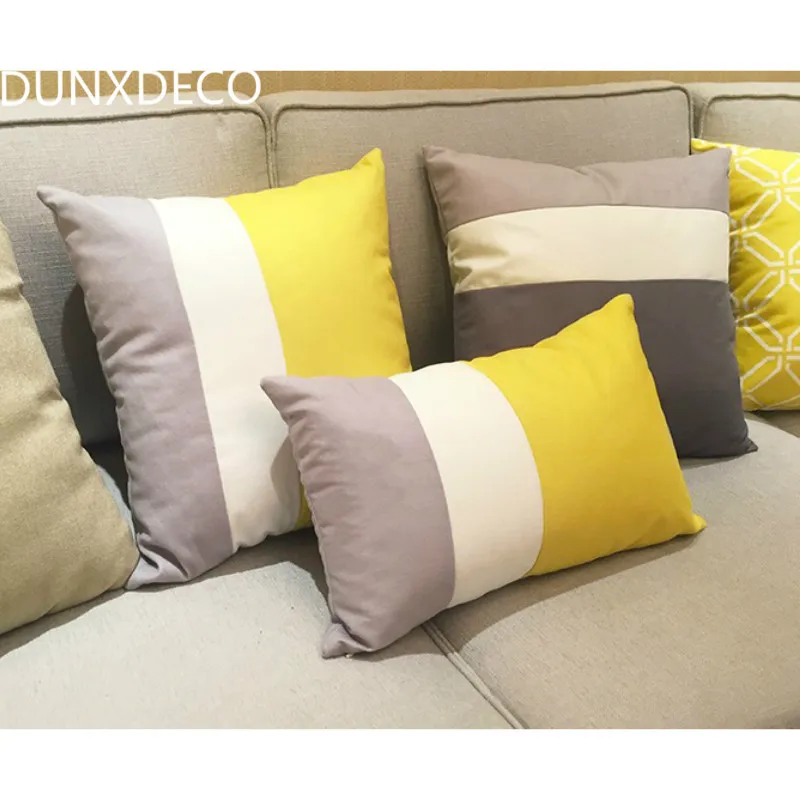 DUNXDECO Cushion Cover Decorative Pillow Case Modern Concise Bright Yellow Warm Soft Short Brush ...