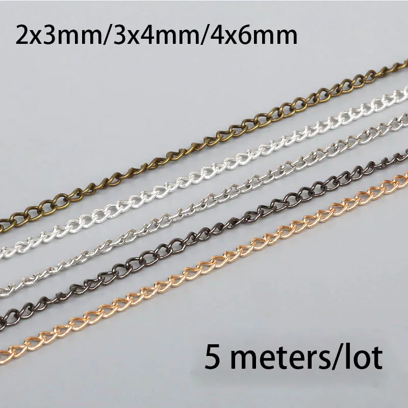5m/lot Metal Iron Jewelry Chains 2x3 3x4 4x6mm Bulk Necklace Making