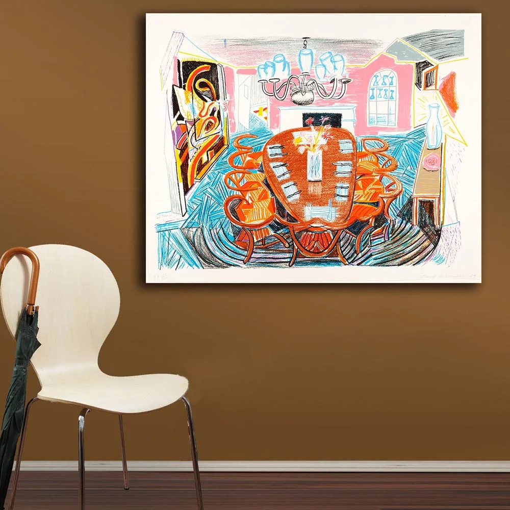 

Large Size Tyler Dining Room by DAVID HOCKNEY Painting Home Decor On Canvas Modern Wall Art Canvas Print Canvas Painting