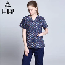 Дизайн Женщины v-образным вырезом Печать униформа медсестры доктора Медицинские комплекты одежды скрабы больницы аптека рабочая одежда топы брюки XXL