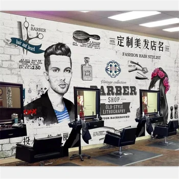 

beibehang Wallpaper mural custom photo European and American industrial wind cement wall beauty salon barber shop mural
