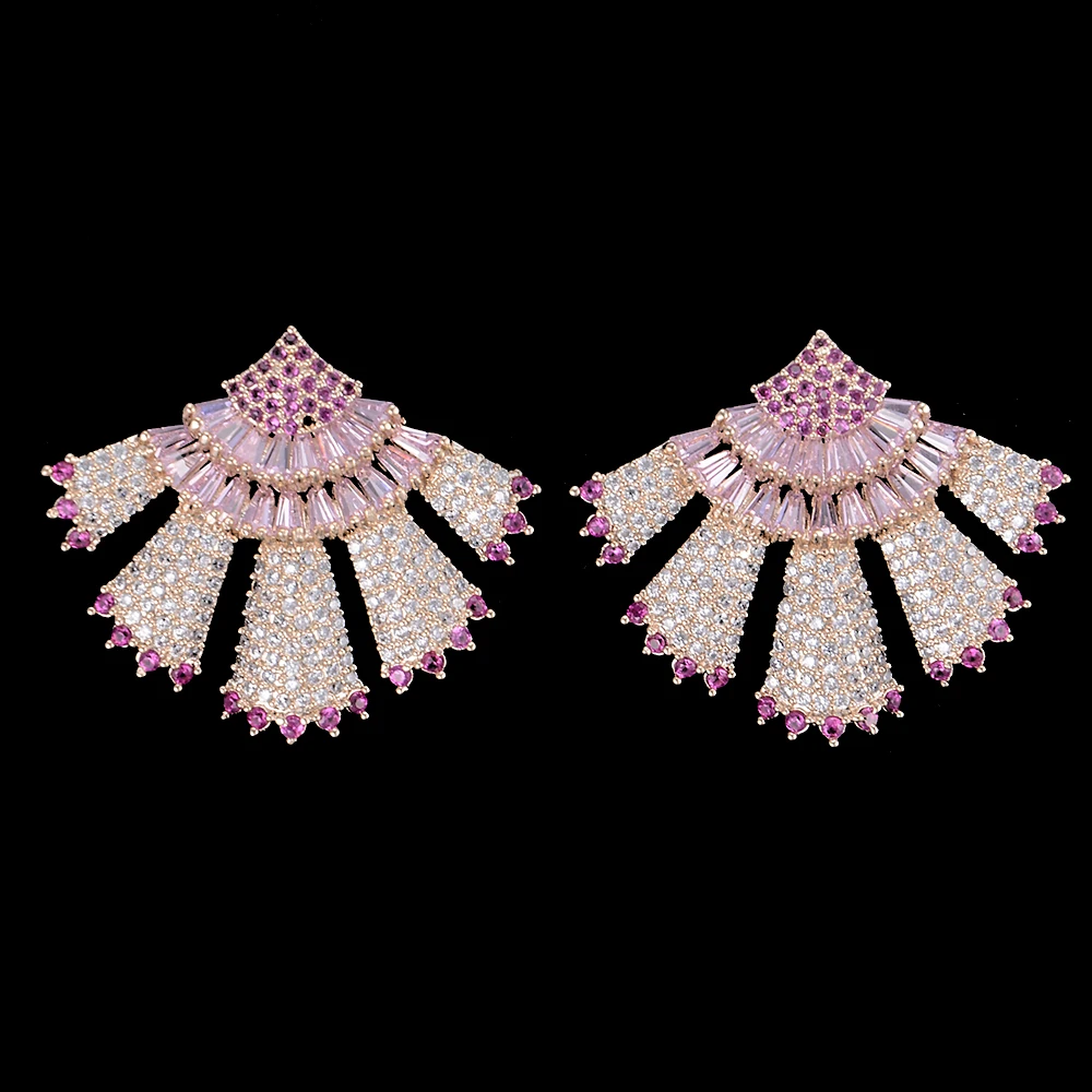 26 мм Для женщин уникальная Геометрия Треугольники вентиляторы Полный CZ серьги для невесты Обручение серьги