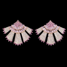 26 мм Для женщин уникальная Геометрия Треугольники вентиляторы Полный CZ серьги для невесты Обручение серьги