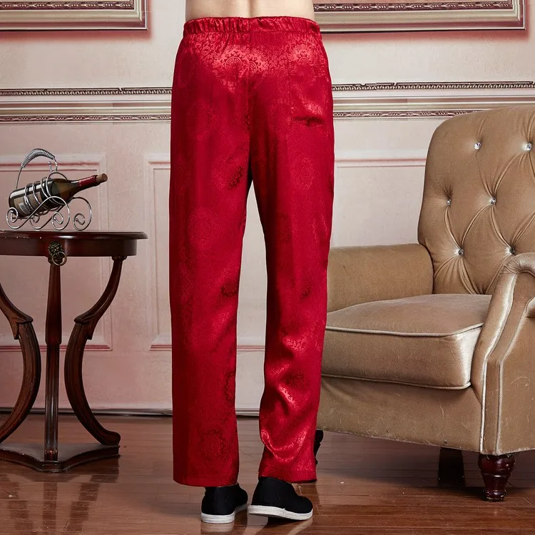 Brand New White Chinese Men's Kung Fu Trousers Satin Kung Fu Pant Tai Chi Pants Wu Shu Pants Size M L XL XXL XXXL W50 - Цвет: red