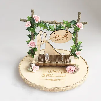 

New Arrival Unique Customized Wooden Ring Bearer Holder Engagement Party Personalized Ring Pillow Box Wedding Gifts Supplies