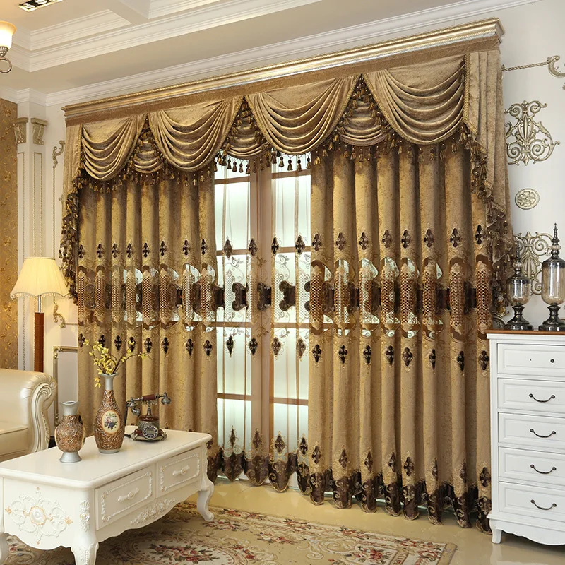 Европейский роскошный синель жженая коричневая ткань занавески скрининг отвесный тюль для спальни гостиной окна пелмет балдахин