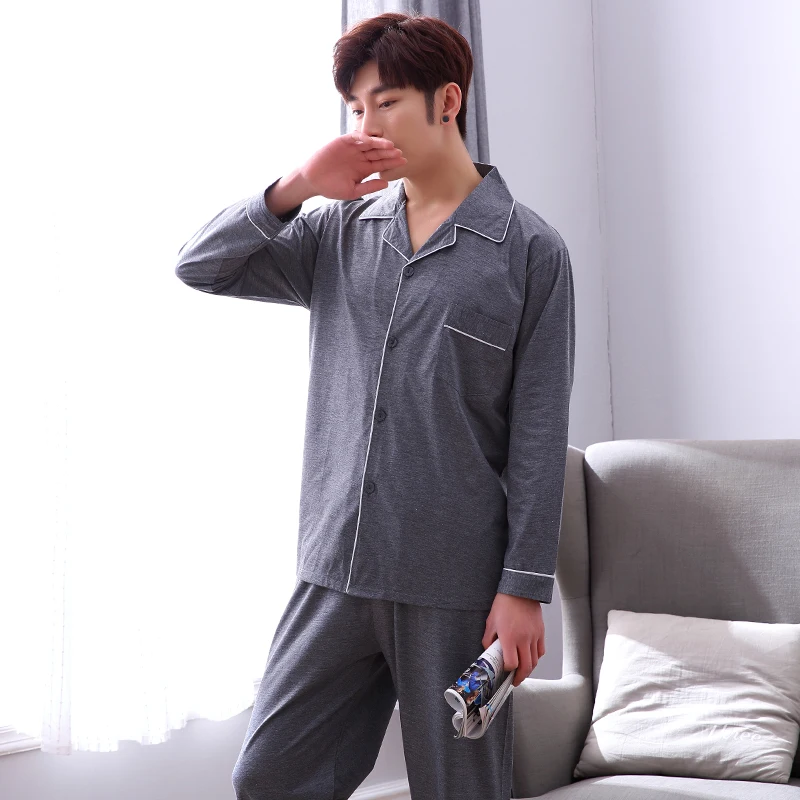 Осенние и зимние мужские пижамы, Корейская одежда для сна, мужские свободные хлопковые кардиганы, Мужская домашняя одежда, верхняя одежда