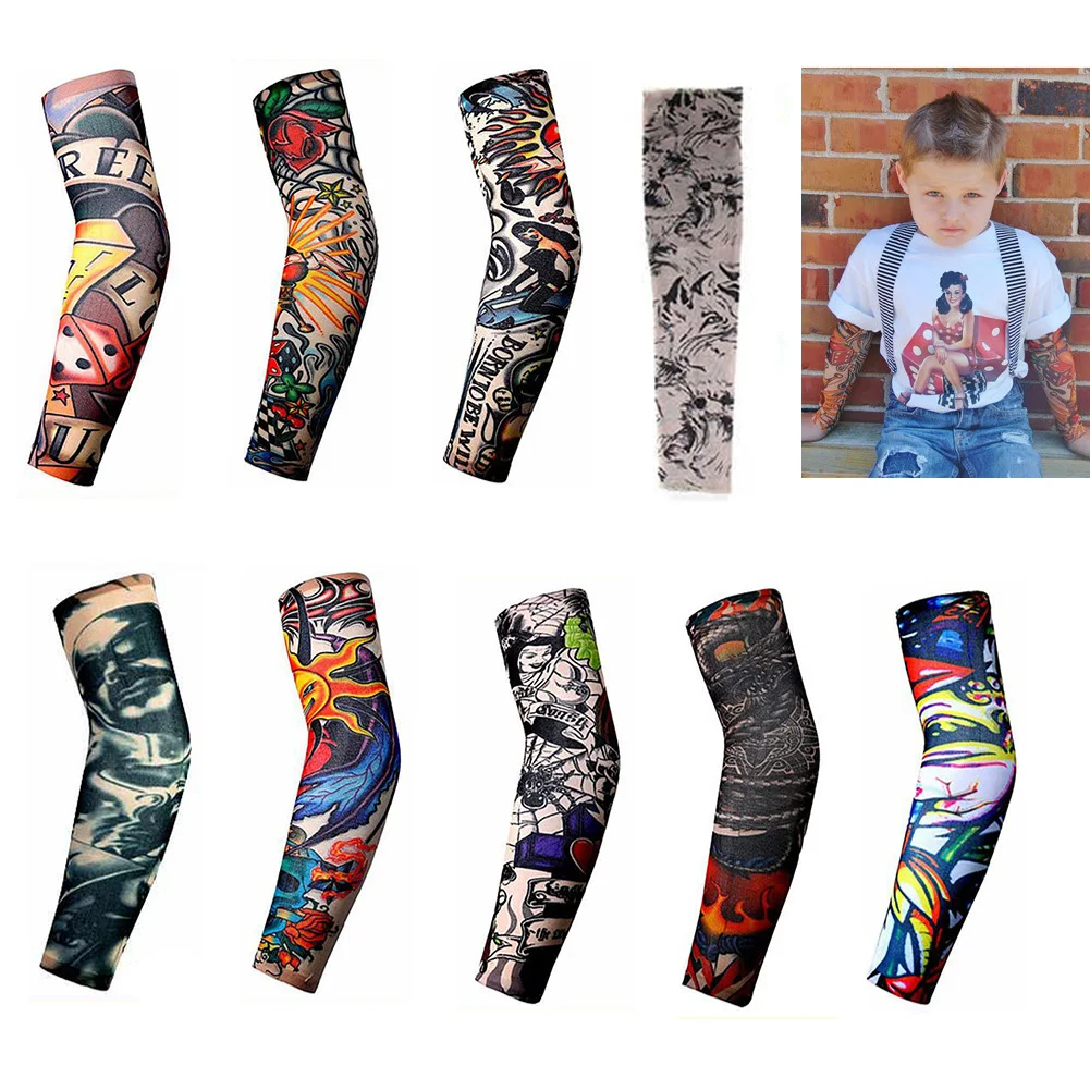 

Arm Protective Sleeves Men Tattoo Arm Leg Sleeves Sun Protection Cycling Halloween Party Decoration