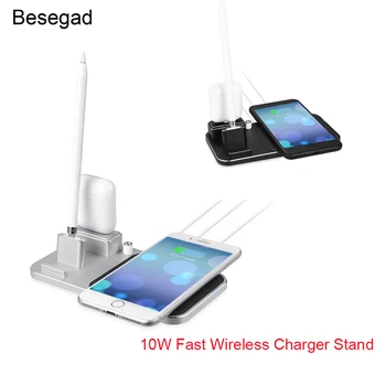 

Besegad 4 in 1 Fast Wireless Charging Stand Holder for 7.5W iPhone XS Max 8 Plus Apple Pencil iPad Airpods 10W Samsung S9 Plus