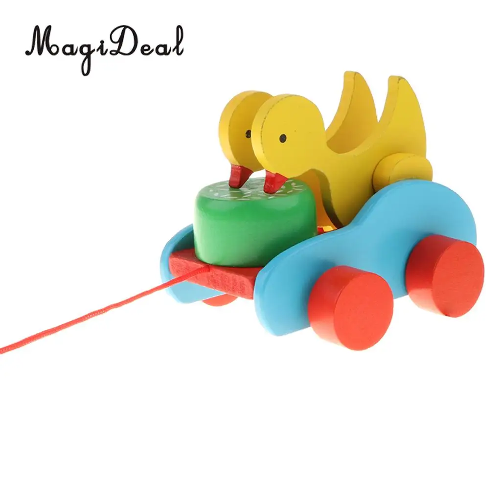 Wooden Pull Along Rooster Duck Peck Rice Crafts Puzzles Game Kids Baby Learning Walking Toy Play Activity