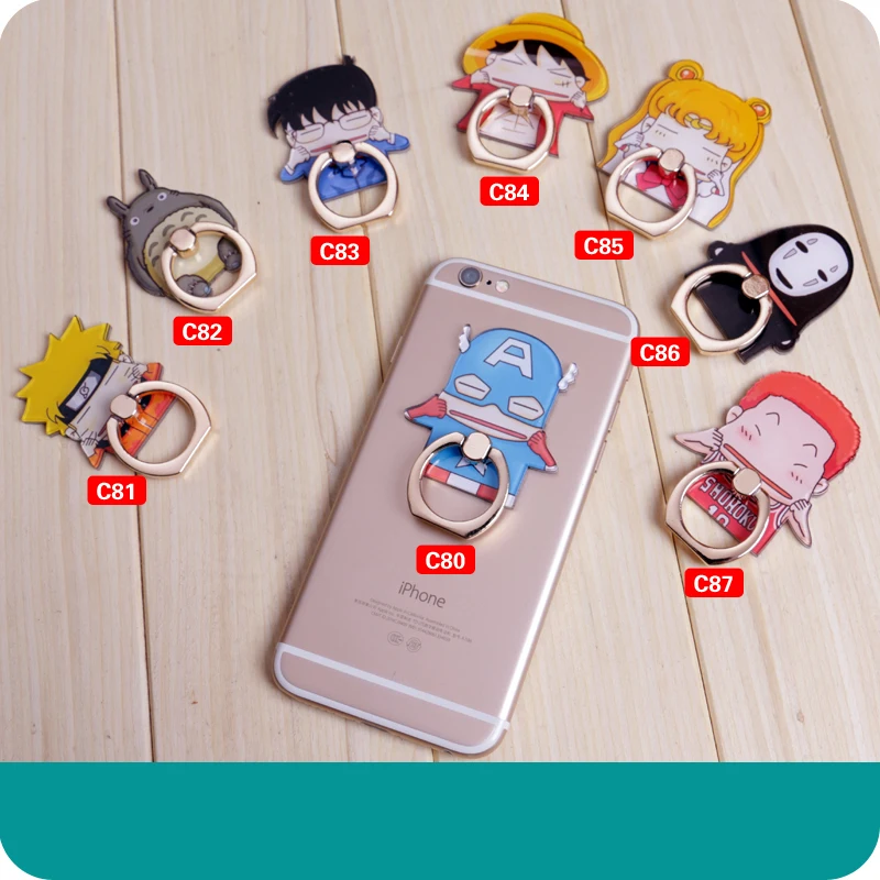 

Naruto luffy Totoro Figure 360 Degree Metal Finger Ring for iphone ipad Mobile Phone Support Toy