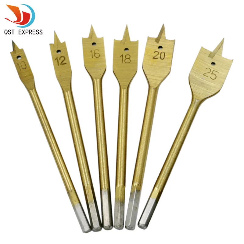 6pcs Set Titanium Coating Hex Shank Spade Bits Flat Boring Bit Wood Drill Bit font b