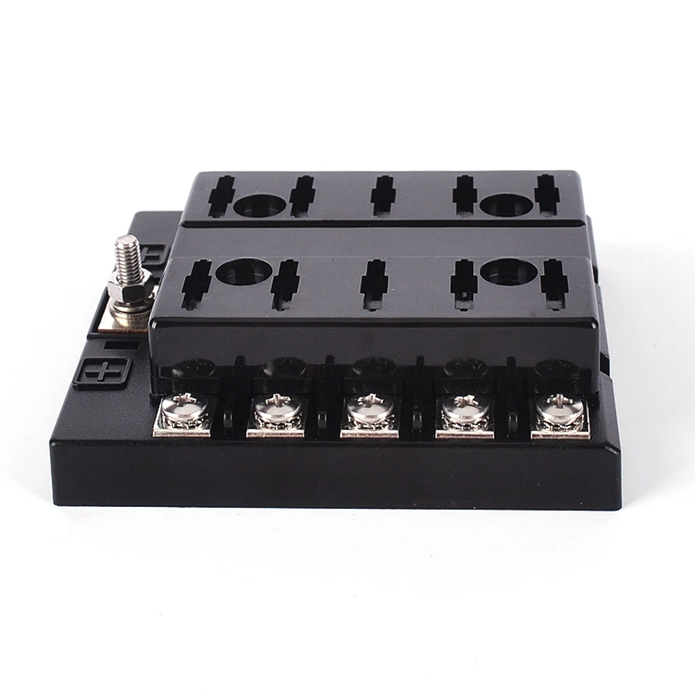10-Way Blade Block Fuse Box Holder with Fuse for Automotive Marine (1*Fuse Holder + 10*Fuse +2*Tying Band + 1*Blade Fuse Clamp + 1*Sticker)