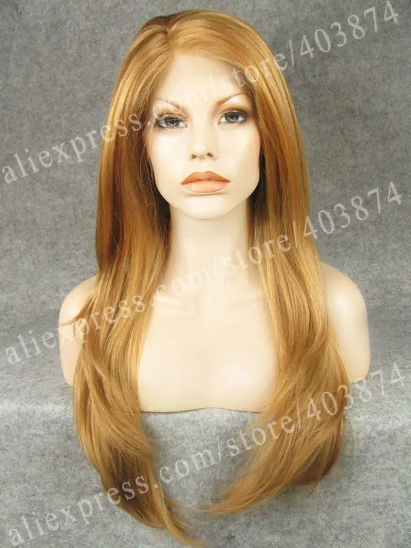 

N14-27HR/30Y# Fashion U-part Cap Long Silky Straight  Honey Blonde Color Synthetic Lace Front Wig U-part Drag Queen Wig