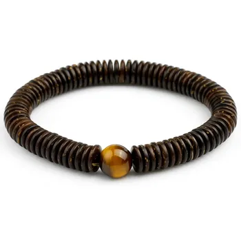 Natural 9MM Coconut Shell With 10MM Tiger's Eye Stone Beads Bracelet Men Handmade Tibetan Buddhist Jewelry Dropshiping