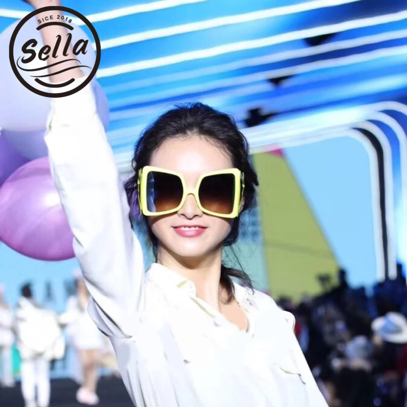

Sella New European Style Oversized Square Women Sunglasses Fashion Ladies Exaggerated Lightening Decoration Sun Glasses UV400