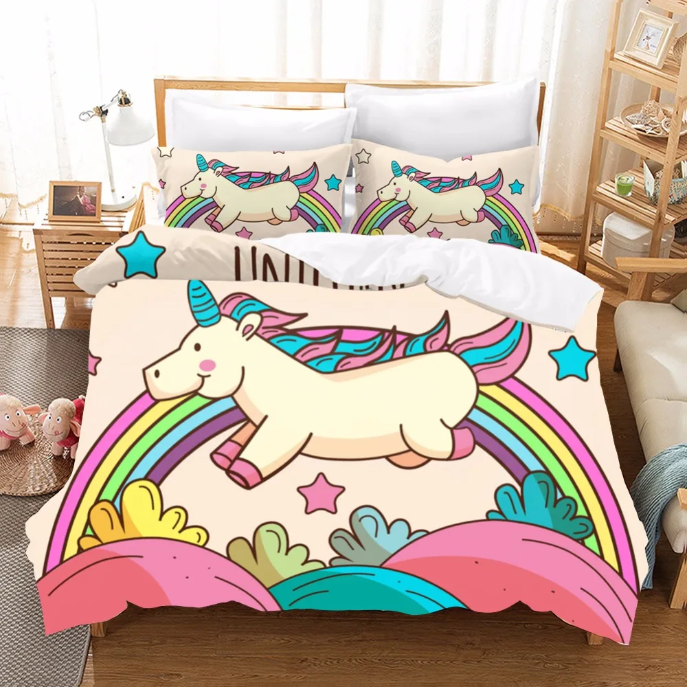Rainbow Unicorn Bedding Set Digital Printing Kawaii Bedding Duvets And