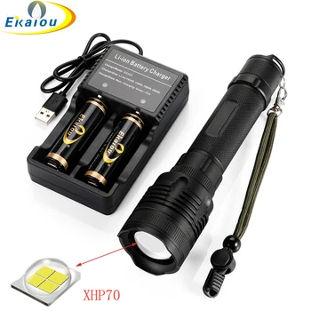 

new Super Bright XHP70.2 Flashlight 5 Modes Waterproof LED zoom Tactical Torch for Camping Hunting Rescue Lights