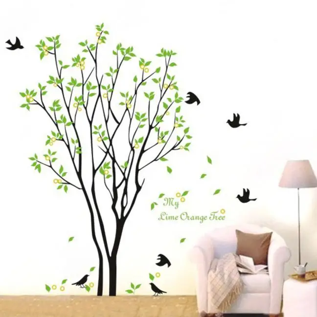 

Green tree birds wall Decals for Living Room Bedroom TV Wall Stickers Murals for kids rooms Muurstickers Voor Kinderen Kamers #F
