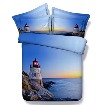 

Sunset Comforter 3D Bedding sets Sea duvet cover bed in a bag sheet quilt doona Twin size Super King Queen Full linen lighthouse