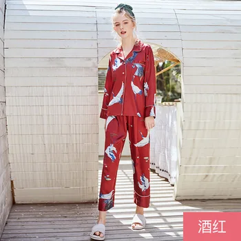 

Navy Blue Spring Womens Shirt Pants Suit Robe Bath Gown Sleepwear Sets Casual Long Sleeve Top Pajamas Ladies Home Wear Nightwear