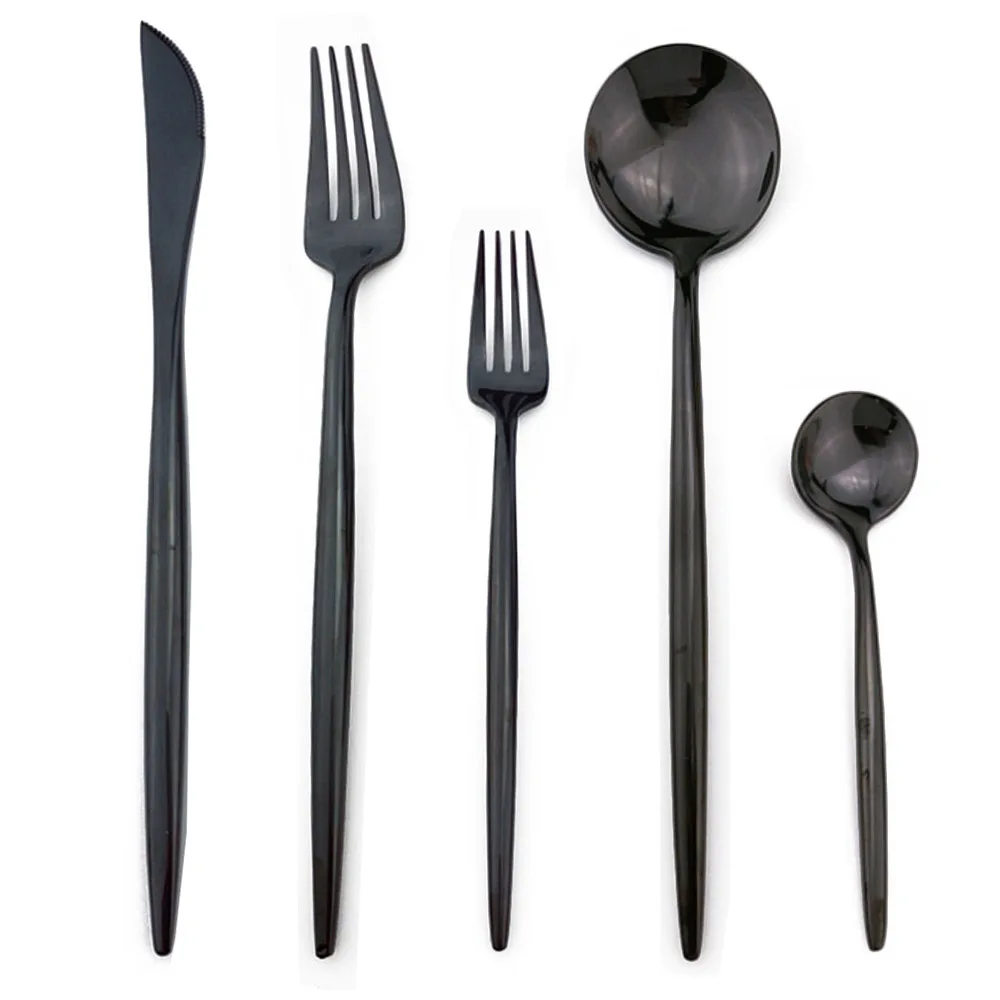 5 шт. роскошный черный радуга посуда набор посуды 304 Нержавеющая сталь зеркало, набор столовых приборов Ножи вилка Совок западные набор посуды