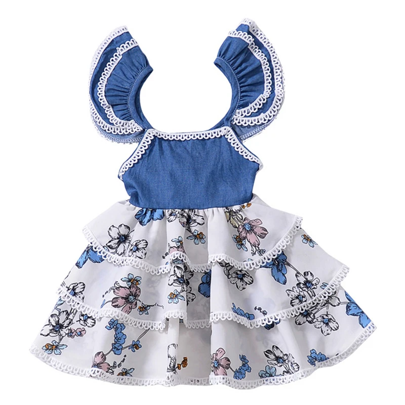 Beenira/платья для девочек; модное платье с принтом для девочек; Ins Explosion; платье-майка для малышей; милое кружевное платье принцессы с короткими рукавами-крылышками