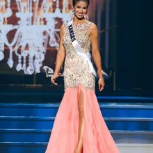 Мисс США Праздничное платье аквариумная Лодка шеи сверкающие стразы топ с бусинами Длинная накидка из шифона юбка покроя "Русалка"-Платья знаменитостей