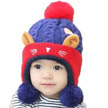 Новый Мужской Baby Boy & Девушка Симпатичная Шапочка Hat Дети Младенческой трикотажные Теплые Шапки Ухо шапки Зимние Дети Вязание Головной Убор 1 шт. H030