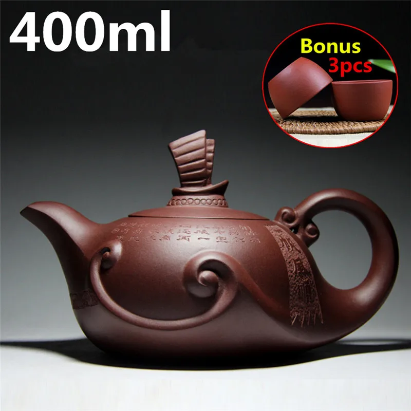 

Chinese Big Capacity Teapots 400ml Yixing Tea Set Porcelain Teapot Ceramic Handmade Oriental Tea Pot Kettle Bonus 3 Tea Cups