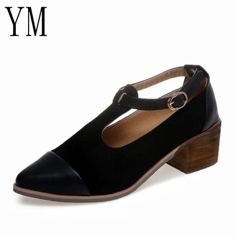 

2 Colour Hot Selling 2018 Vintage Oxford Shoes Women Pointed Toe Cut Out Med Heel Patchwork Buckle Ladies Shoes Flats 35-39