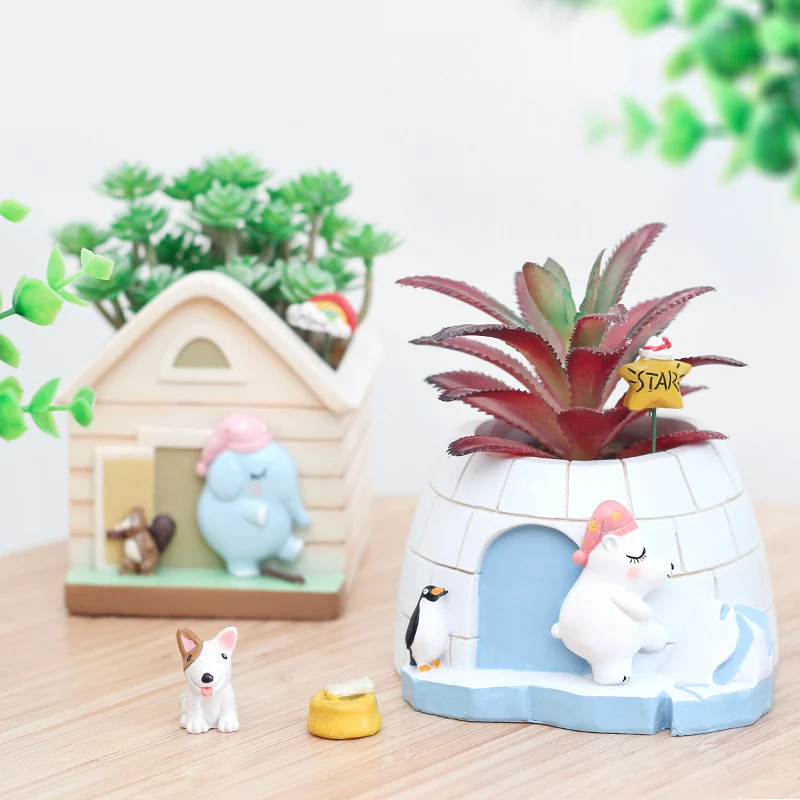 

zakka animal house planter little resin cartoon warmly dog succulent plants pot cactus flower pots