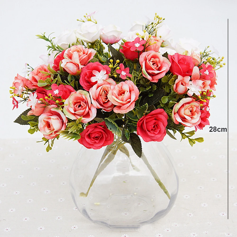 

Artificial Flowers 13 Heads/bouquet Small Bud Silk Roses Simulation Flowers Green Leaves Autumn Decor Home Vases For Wedding