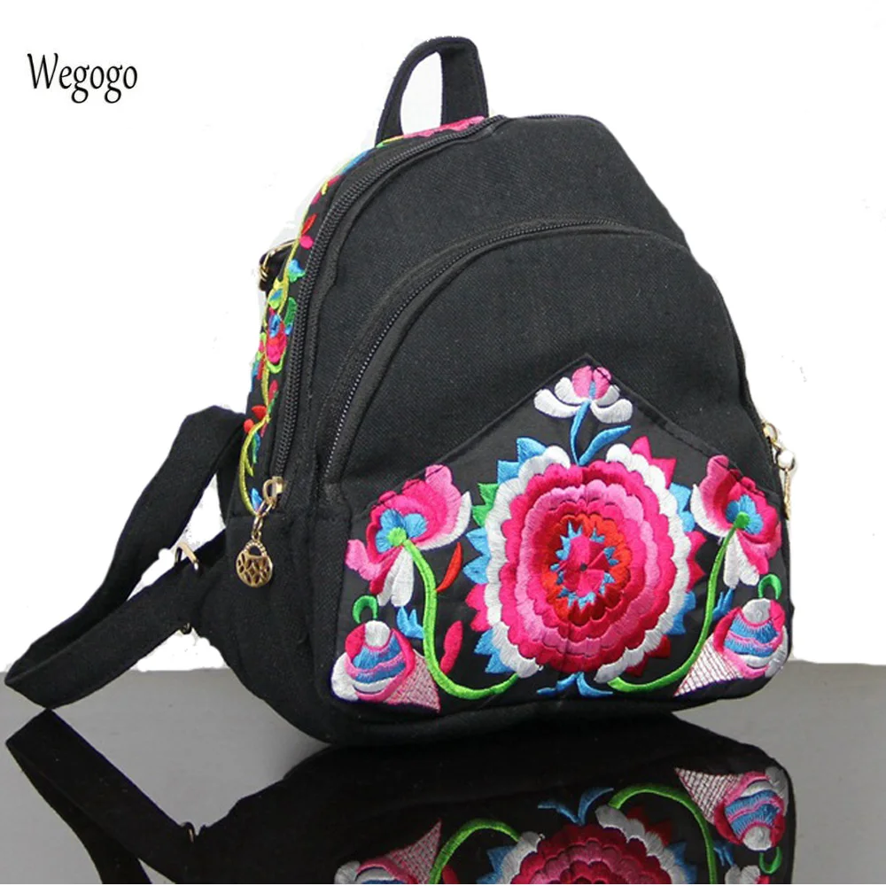 

Vintage Embroidery Backpack Women Ethnic Canvas Shoulder Bag Small Rucksack Teenage Girls Mochilas Escolares Femininas