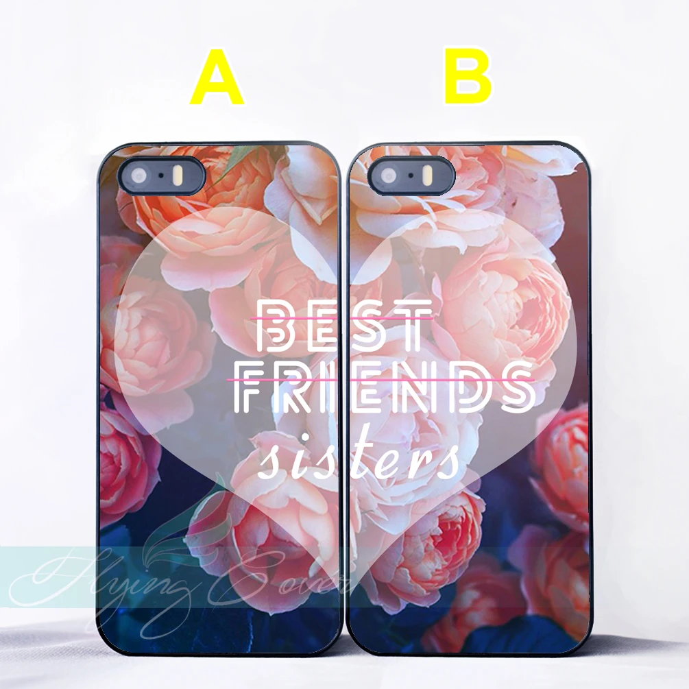 Coque Pink Peony Best Friend Sister Couple Cases for iPhone X 8 8Plus 7